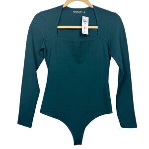 NWT Abercrombie & Fitch S Soft AF Long Sleeve Bodysuit Medium Green Stretch